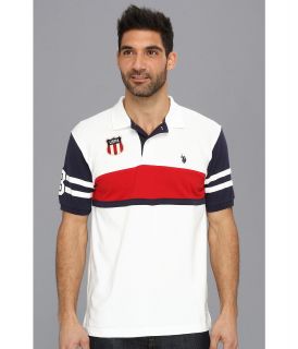 U.S. Polo Assn Color Block Polo with Small Pony Mens Short Sleeve Pullover (White)