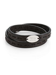 Fendi Selleria Leather Bracelet   Ebony