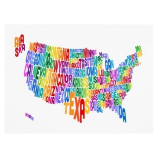 USA States Text Map 3 Unframed Wall Canvas