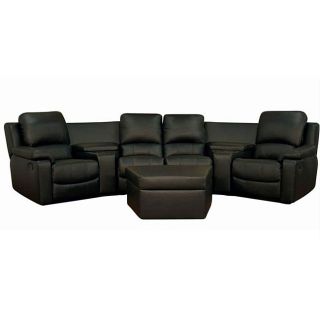 Black Leather 7 piece Recliner Sectional Seating W/ Ottoman