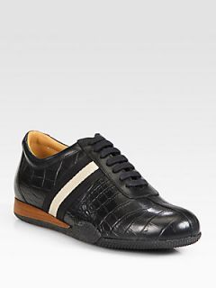 Bally Print Leather Lace Up Sneakers   Black