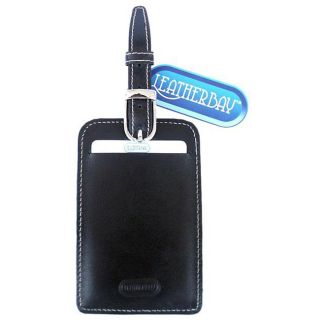 Leatherbay Black Leather Luggage Tag (Antique tanDimensions 4.25 inches long x 2.625 inches wideRounded edges for added protection Premium buckle with keeper loop for added security Self color stitching Slide in slot for business card Strap width 0.5 in
