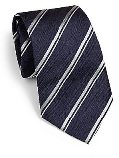 Armani Collezioni Horizontal Stripe Silk Tie   Marine Blue