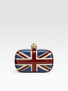 Alexander McQueen Leather Union Jack Skull Clutch   Red Blue