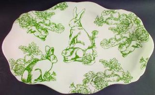 Jay Willfred Bunny Toile 20 Oval Serving Platter, Fine China Dinnerware   Green