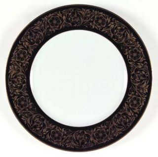 Furstenberg Monarch Black Dinner Plate, Fine China Dinnerware   Gold Flowers  &