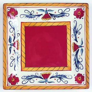Tabletops Unlimited Italiano Square Dinner Plate, Fine China Dinnerware   Red/Bl