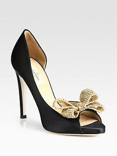 Valentino Satin Jeweled Bow dOrsay Platform Pumps   Black