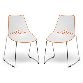Jupiter White And Orange Plastic Modern Dining Chairs (set Of 2)
