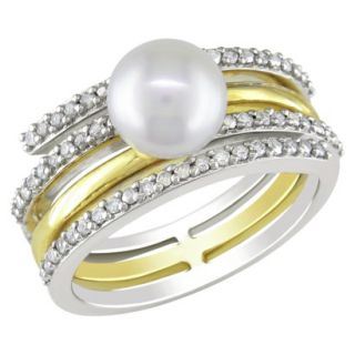 Sterling Silver Diamond and Freshwater Pearl Ring