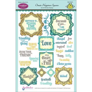 Justrite Stampers 6x8in Clear Stamp Set ornate Happiness Squares 38pc