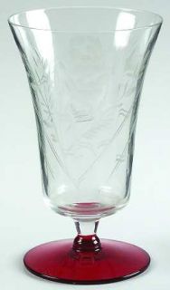 Unknown Crystal Unk424 9 Oz Footed Tumbler   Gray Cut Floral/Arch Design, Red Fo