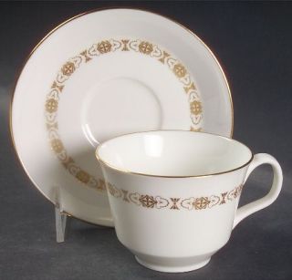 Minton Golden Diadem Flat Cup & Saucer Set, Fine China Dinnerware   Gold Geometr