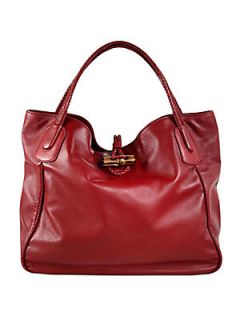 Gucci Hip Bamboo Deer Leather Tote   Ruby