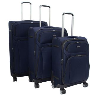 Jourdan Lightweight Navy 3 piece Expandable Spinner Luggage Set (NavyMaterial 1680D nylon Two front zipper secured pocketsZipper secured internal mesh pocket and organizational compartments to maximize packing needsSpacious fully lined main compartmentWe