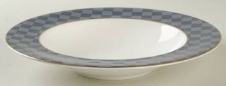 Nikko Majestic Large Rim Soup Bowl, Fine China Dinnerware   Bone,Blue Checked Ba