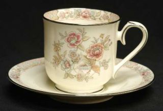 Noritake Imperial Garden Footed Cup & Saucer Set, Fine China Dinnerware   Pink/G