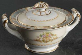 Noritake Clermont Sugar Bowl & Lid, Fine China Dinnerware   Blue Border, Floral