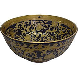 Porcelain Blue And Gold Bowl (Blue, goldMaterials PorcelainDimensions 12 inches high x 14 inches long x 14 inches wide )