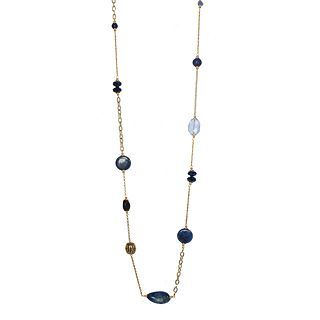 ROX by Alexa Blue Gemstone Station Necklace, Womens