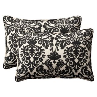2 Piece Outdoor Toss Pillow Set   Black/Cream Floral 24