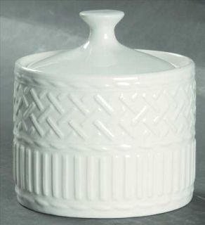 American Atelier Apollo Sugar Bowl & Lid, Fine China Dinnerware   All White, Rim