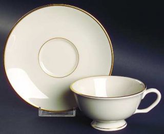 Pickard Gold Horizon Footed Cup & Saucer Set, Fine China Dinnerware   Gold Trim/