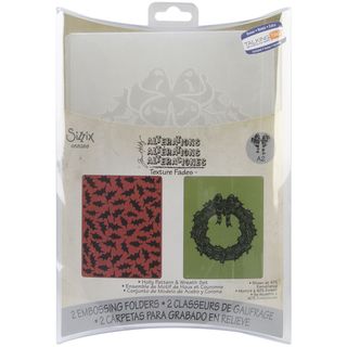 Sizzix Texture Fades Embossing Folders By Tim Holtz 2/pkg holly Pattern and Wreath