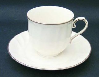 Mikasa Spun Silk Flat Cup & Saucer Set, Fine China Dinnerware   All Cream,Swirle
