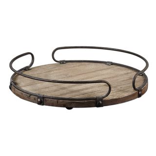 Acela Natural Wood Round Wine Tray (NaturalDimensions 3.75 inches high x 20.125 inches wide x 20 inches deep 70 percent fir/30 percent metalColor NaturalDimensions 3.75 inches high x 20.125 inches wide x 20 inches deep)