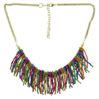 Womens 18 Chain with Seed Beads and Rhinestone Chain Bib Necklace  