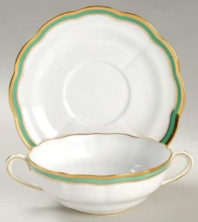 Spode Embassy Green Footed Cream Soup Bowl & Saucer Set, Fine China Dinnerware  