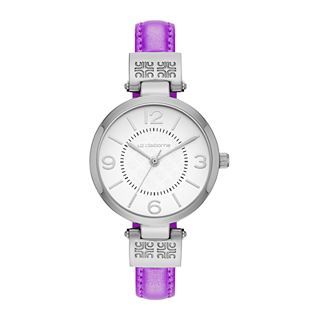 LIZ CLAIBORNE Icon Womens Purple Leather Strap Watch