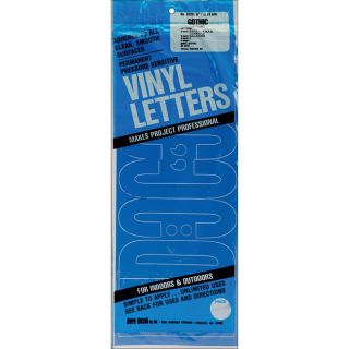 Permanent Adhesive Gothic Blue Vinyl Letters (BlueThis package contains 94 pieces39 miscellaneous symbols and punctuation marksWorks well on glass, metal, plastic, fiberglassTwo of B, D, F, G, H, J, K, M, P, Q, T, U, V, W, X, Y, Z Three of A, C, L, N, O