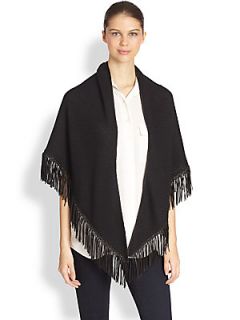 Bajra Cashmere & Silk Leather Fringe Shawl   Black