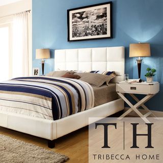 Tribecca Home Sarajevo White Vinyl Queen Bed With White Box Nightstands