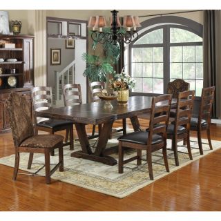 Emerald Home Castlegate Extra Long Trestle Dining Table with 16 in. End Leaves