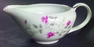 Contour Windswept Creamer, Fine China Dinnerware   Pink Roses, Gray Leaves, Plat