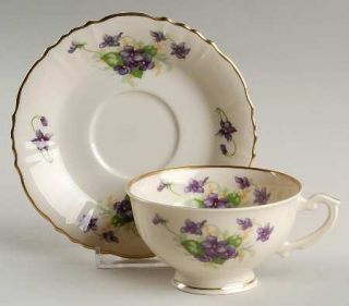 Syracuse Violets Footed Cup & Saucer Set, Fine China Dinnerware   Federal, Viole