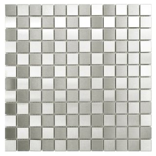 Somertile Checkerboard 11.875x11.875 inch Stainless Steel Over Porcelain Mosaic Wall Tile (pack Of 10) (Porcelain tile with metal veneerDimensions 11.875 inches high x 11.875 inches wide x 0.31 inches deepSquare footage per box 9.8 square feetInstallati