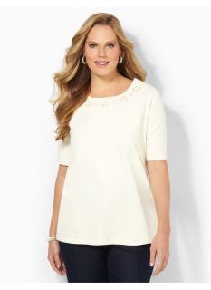 Catherines Plus Size Twinkle Trim Top   Womens Size 0X, Seed Pearl