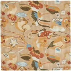 Handmade Soho Flora Beige New Zealand Wool Rug (6 Square)