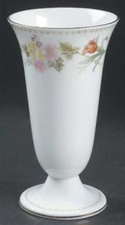 Wedgwood Mirabelle Vase, Fine China Dinnerware   Bone, Green Dotted Edge, Floral