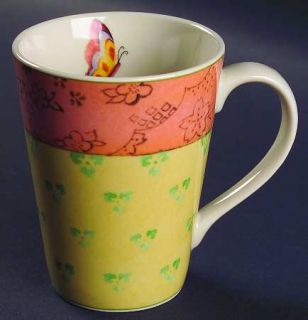Oneida Asian Garden Mug, Fine China Dinnerware   Floral,Butterflies,Scrolls,Gree