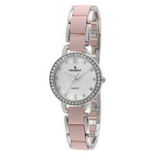 Womens PeugeotSwarovski Crystal Acrylic Link Watch   Silver/Pink