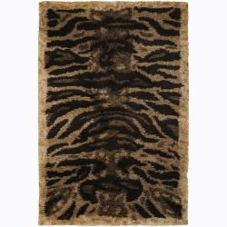 Handwoven Mandara Tiger print Shag Rug (5 X 76) (Brown, blackPattern Shag Tip We recommend the use of a  non skid pad to keep the rug in place on smooth surfaces. All rug sizes are approximate. Due to the difference of monitor colors, some rug colors ma