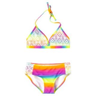Xhilaration Girls 2 Piece Tie Dye Halter Bikini Swimsuit Set   Rainbow XL
