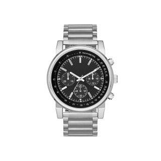 Mens Round Case Faux Chronograph Watch, Black/Silver