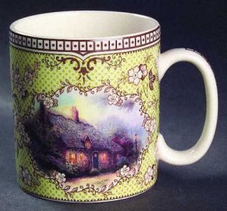 Spode Cottage Mug, Fine China Dinnerware   T. Kinkade,Brown Floral On Green,Scen