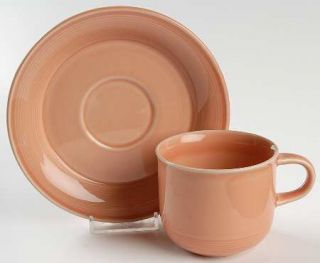 Nancy Calhoun Solid Color Light Peach Flat Cup & Saucer Set, Fine China Dinnerwa